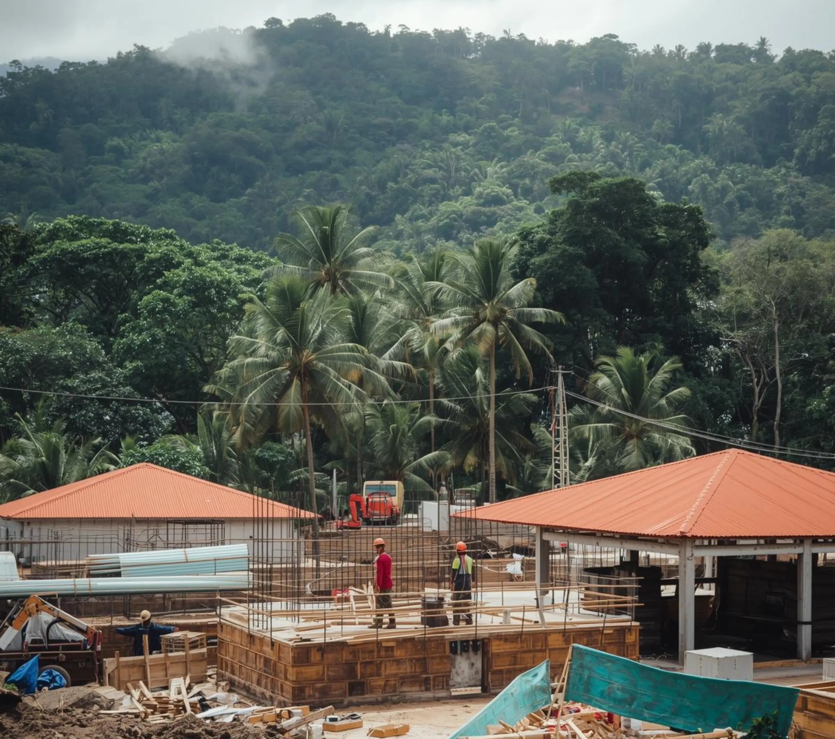 Construction site in tropical landscape